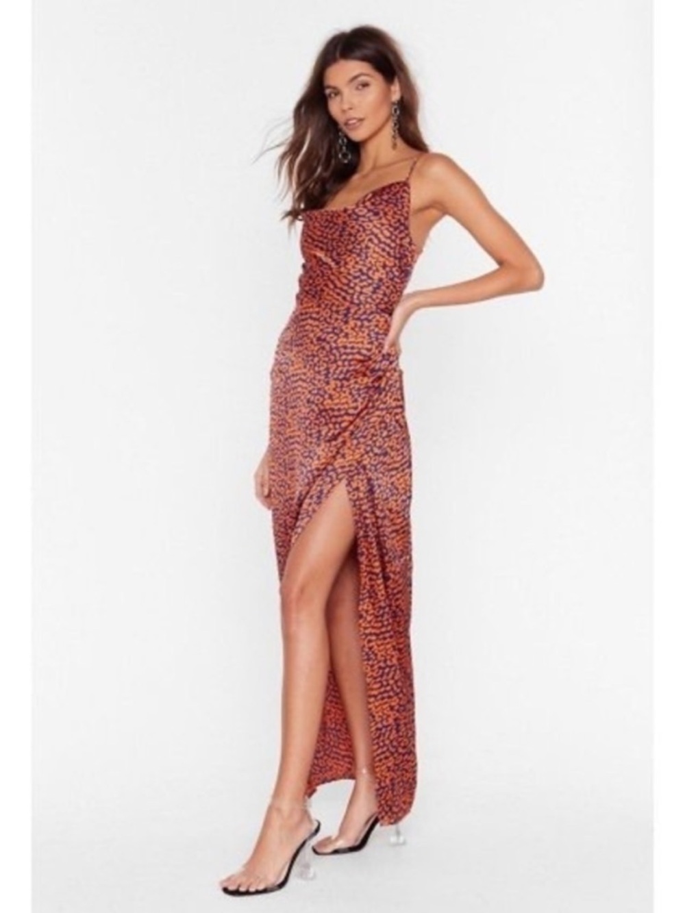 Nasty Gal Cowl Do You Do Cheetah Print Maxi Dress Size 8